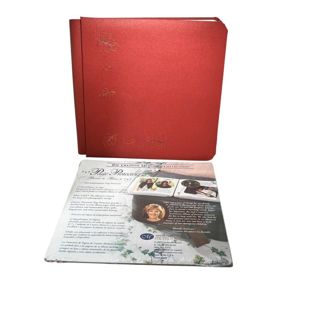 CREATIVE MEMORIES 7x7 Scrapbook Album Rust Orange Foil Fall Leaves Protectors
